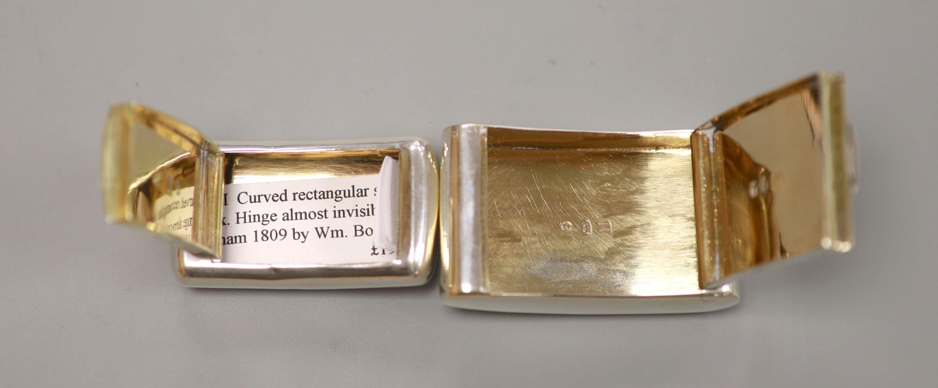 Two George III silver curved snuff boxes, largest Joseph Wilmore, Birmingham, 1809, 6cm and William Boot, Birmingham, 1809.